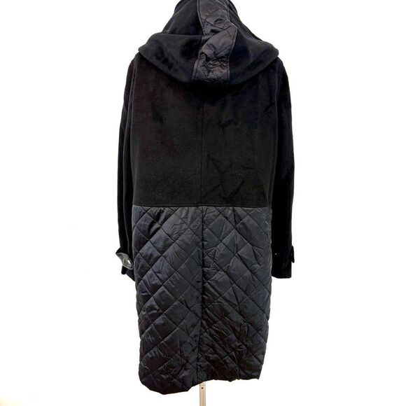 Badgley Mischka Women's Black Wool Leather Puffer Coat sz L - Picture 3 of 14